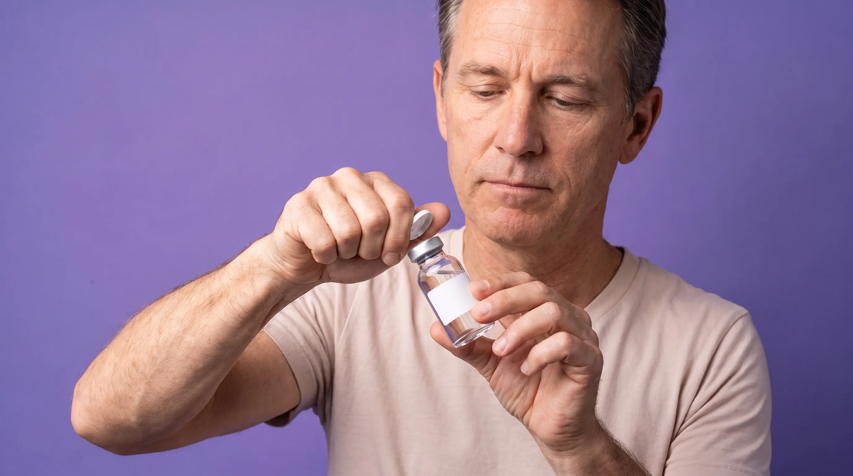 A man snapping the flip-off cap from the vial