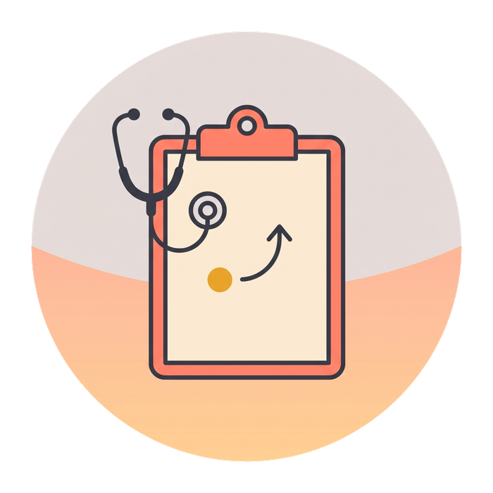 Diagram: a chart and a stethoscope, one dose marked and stepped up
