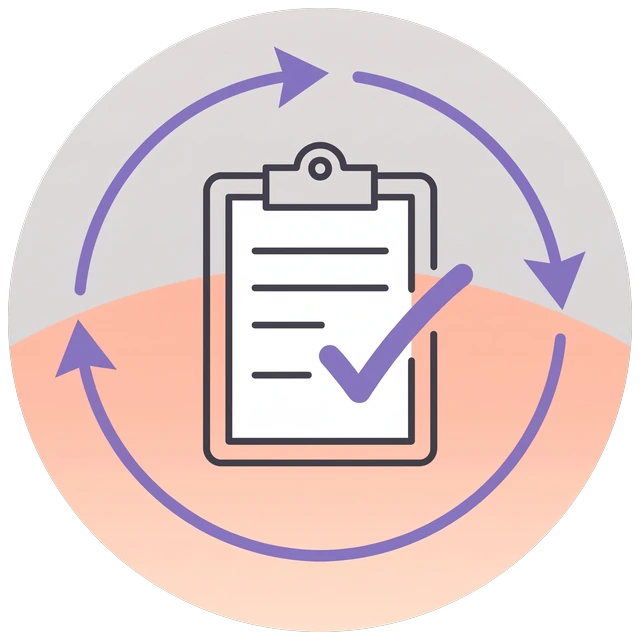 Mark: a completed visit on a clipboard inside a circular review arrow