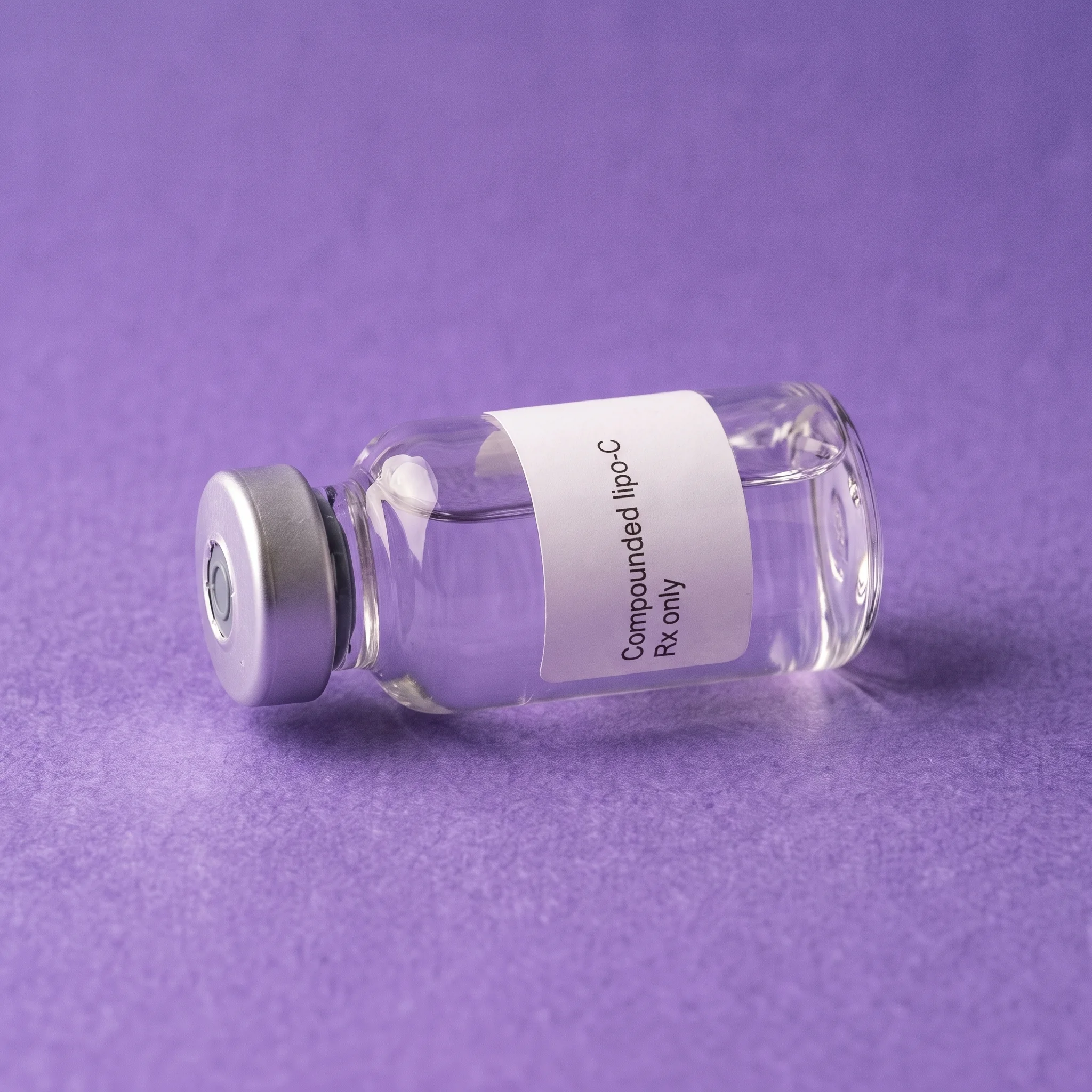 The Compounded lipo-C vial laid on its side on iris paper